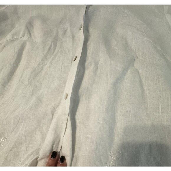 Edward Linen 100% Irish 2X Plus Size Embroidered Scallop hem Button white Top - Picture 9 of 12